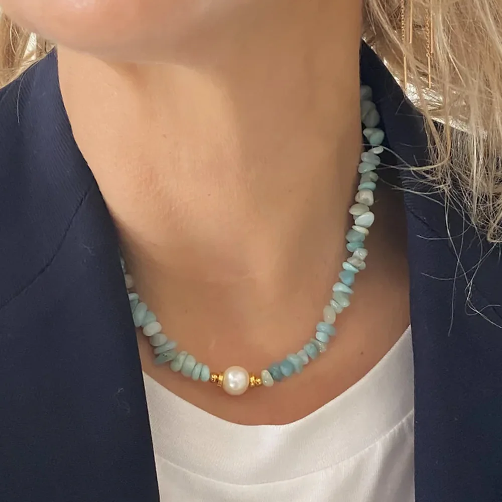 Women's handmade pink colorful irregular gravel face necklace fashion style round stone jewelry banquet party trendy charm