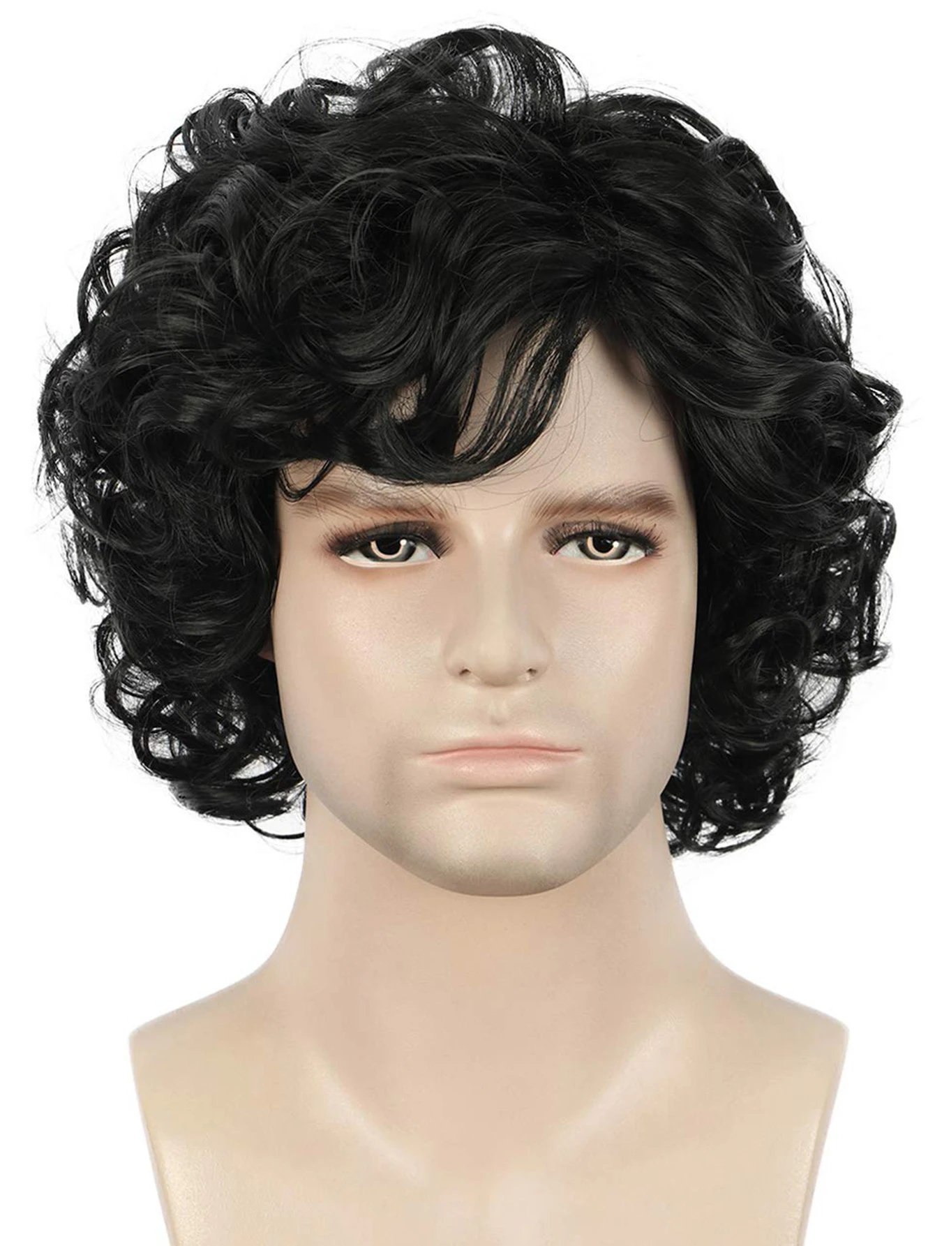 Short Brown Natural Curly Wave Hair  For Male Young Men Heat Resistant Fiber Synthetic Wigs