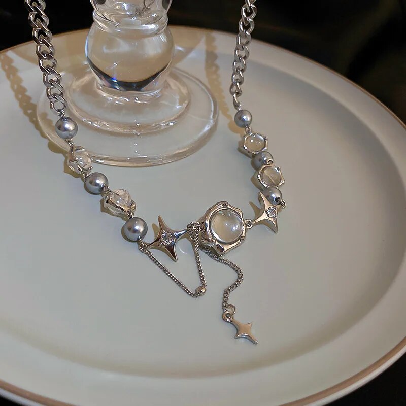 New Design Exquisite Star Geometric Crystal Chains Choker Necklaces Korean Fashion Shiny Jewelry for Women Anniversary Wedding