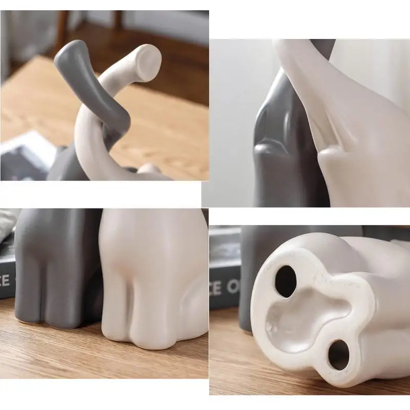 1 Pair Elephant Figurines Suvenir Creative Couples Statuette for Good Luck Gift Table Decoration Living Room Desktop Decoration