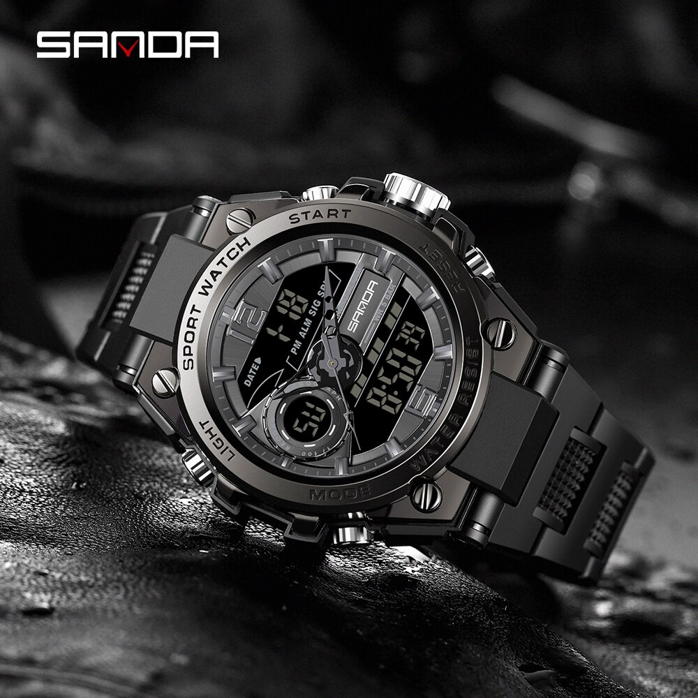 SANDA New Sport Military Men's Watches 50M Waterproof Quartz Wristwatch LED Digital Watch for Male Clock Relogios Masculino 6092