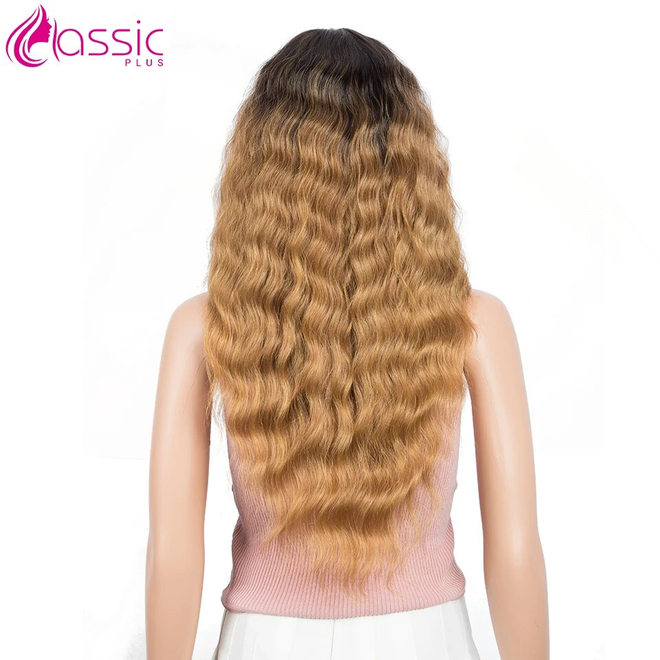 Classsic Plus Long Synthetic Wig High Quality 28 inch Wavy Natural Hair Ombre Blonde Lace Wigs Cosplay Female wig for Women