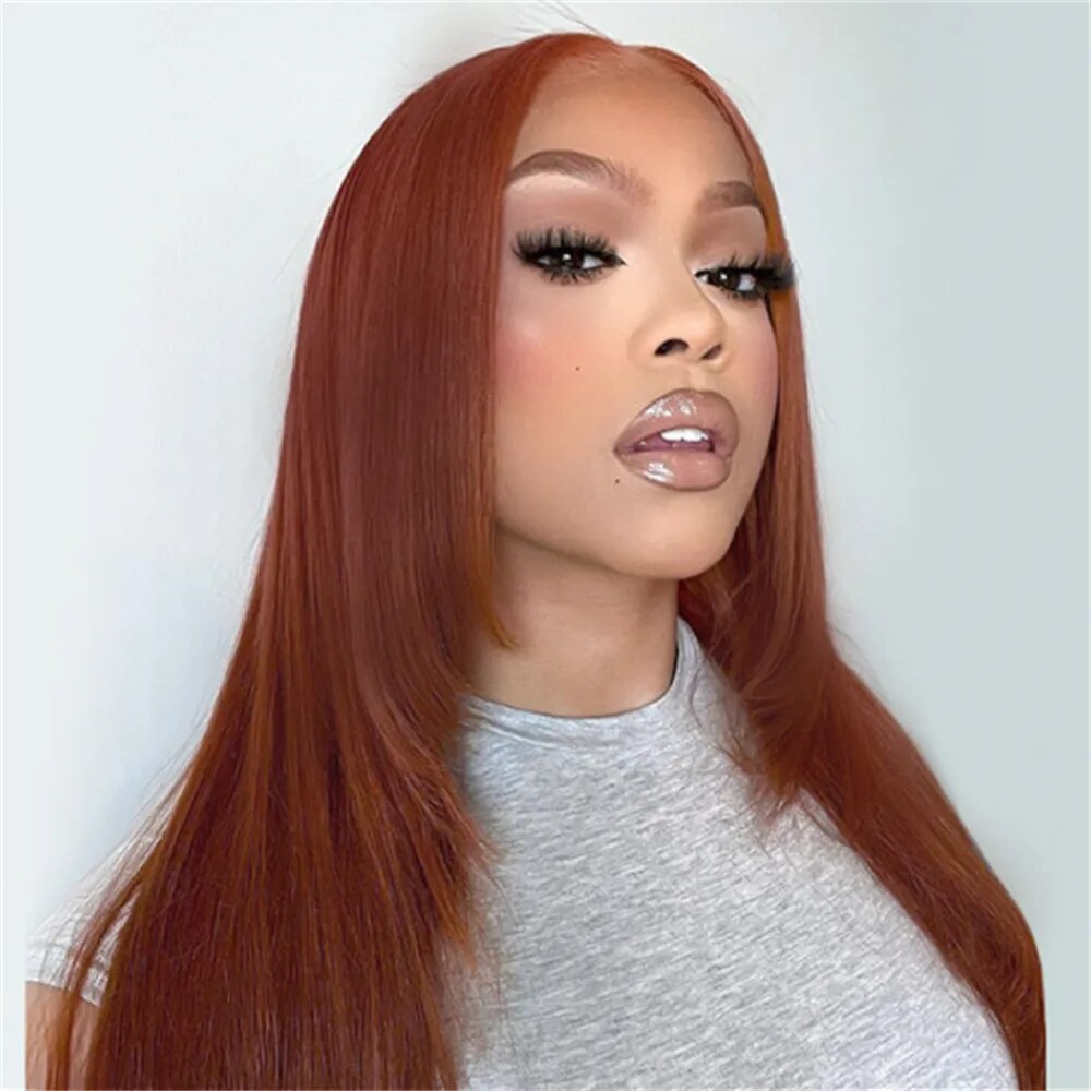 Reddish Brown Layered Wigs Copper Red Lace Wigs For Black Women Burgundy Layered Cut Wig Straight Wig Glueless Synthetic Hair