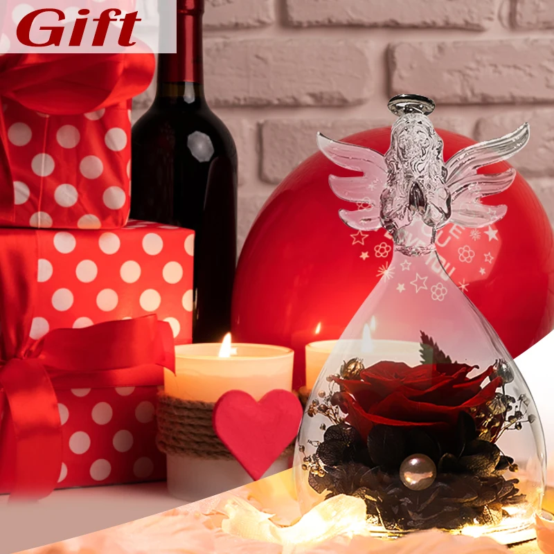 Eternal Flowers In Glass Little Angel Eternal Rose Flower Christmas Birthday Valentine Day Gifts Wedding Decoration Ornament