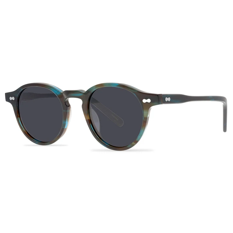 Belight Optical  Women Men UV400 Protection Round Shape Vintage Retro Acetate Rivet Trim  Sunglasses with Case Oculos MILTZEN