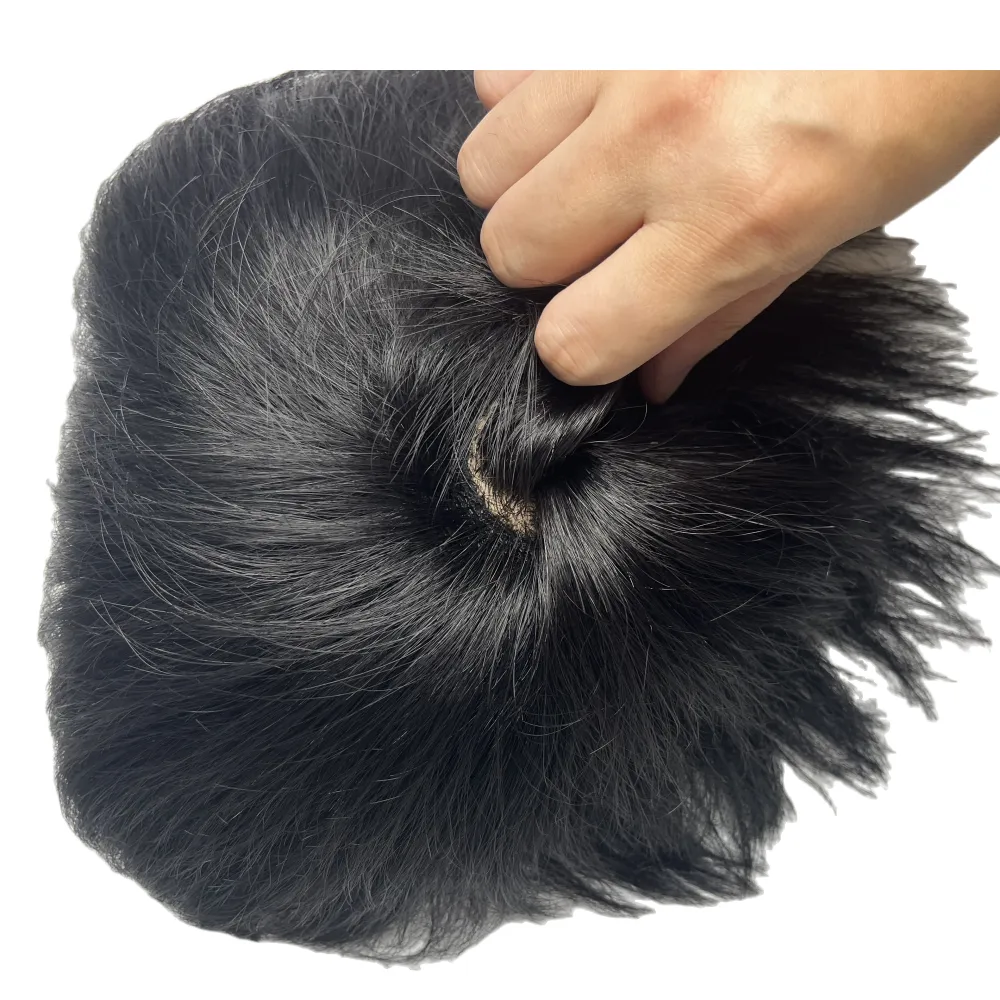 Men's Wig Thick Human Hair Toupee with PU Around Hair Replacement System Prosthetic Hair Wig Male Pieces For Men Baldness