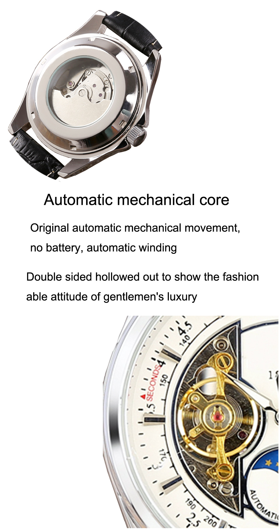 Hot sale wholesale Automatic Mechanical stainless steel Watches  Men Moon Phase function Watch