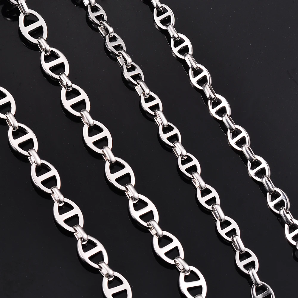 1Pc Width 6mm 8mm Simple Basic Handmade Chain Necklaces for Men, Stainless Steel Hip Hop Chain Women Necklace Punk Jewelry
