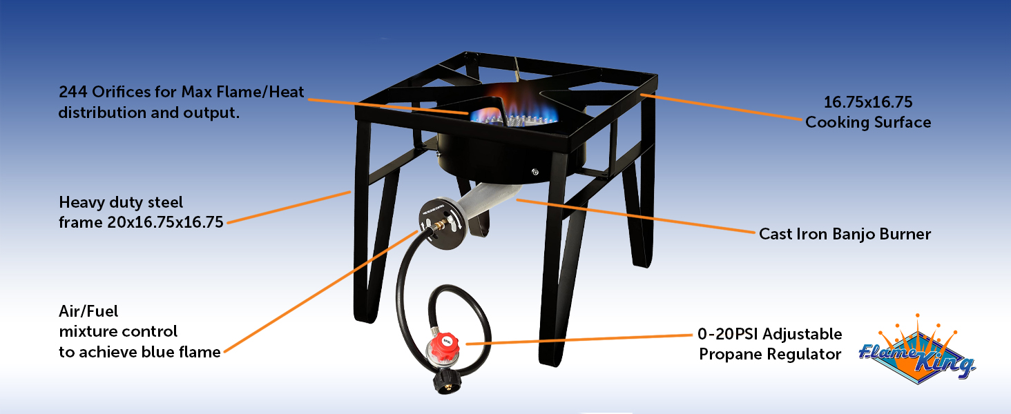 Flame King Heavy Duty YSN-SB200K 200,000 BTU Propane Gas Single Burner Bayou Cooker Outdoor Stove