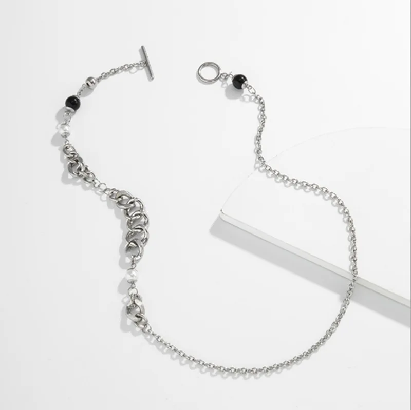 Hip hop chain panels, creative design flat buckle beads, stainless steel couple necklace