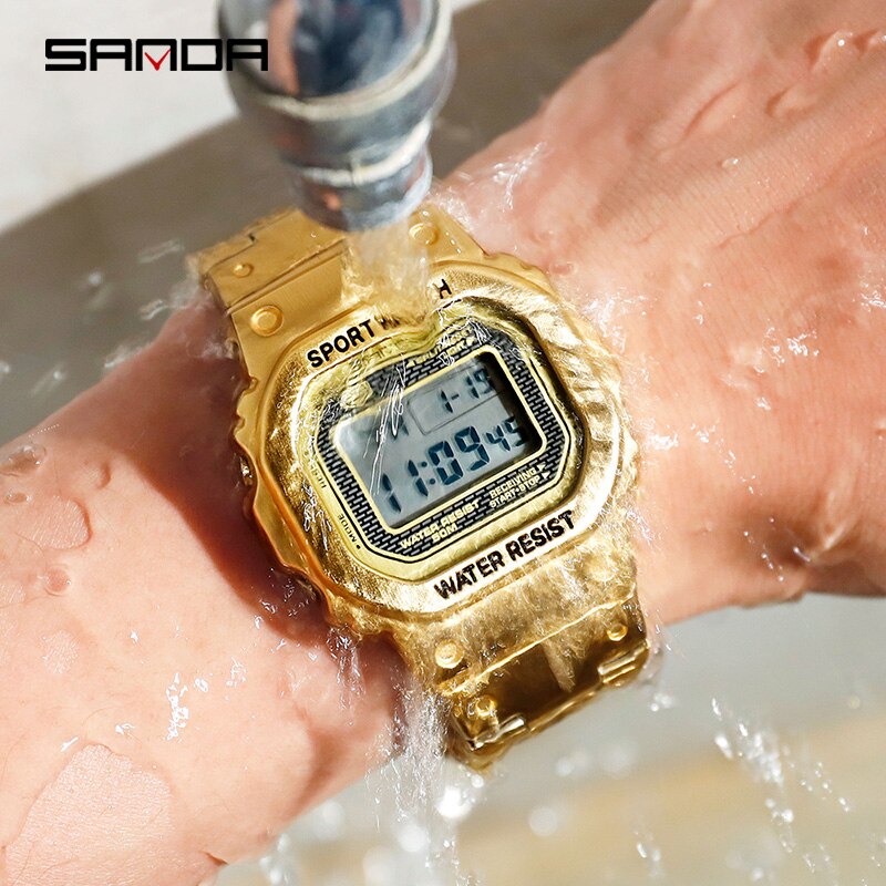 SANDA Top Brand Luxury Men's Watches LED Digital Watch Men 5ATM Casual Waterproof Wristwatch Steel Clock Relogio Masculino 390