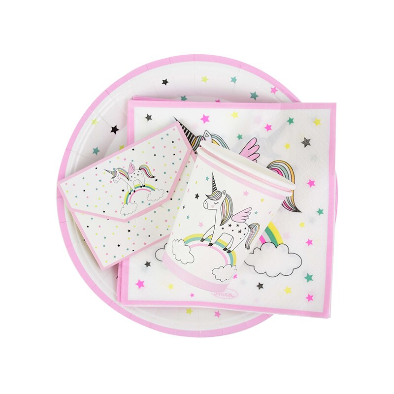 Unicorn Theme Disposable Party Tableware Set Paper Plate Cup Straw Happy Birthday Baby Shower Girl Decorations Kids Supplies