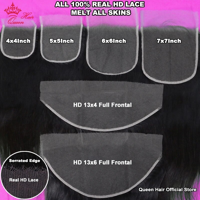 Queen Hair Real HD Lace Wig Raw Human Hair 13x6 13x4 FULL Frontal 5x5 6x6 7x7 Closure HD Melt Skin Lace Wig Straight / Body Wave