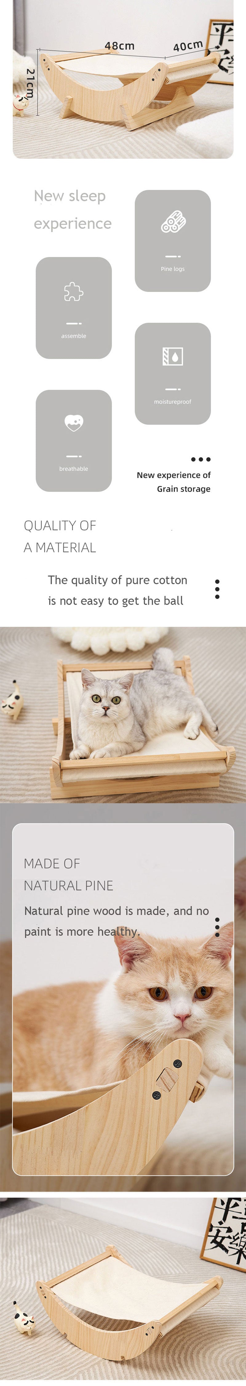 Cat Hammock Solid Wood Pet Cradle Bed Removable Washable Four Seasons Universal