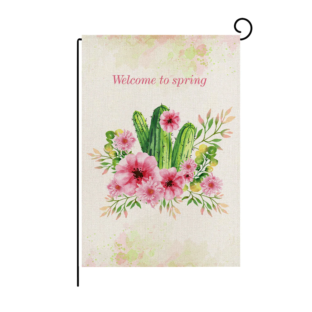 Welcome Flower Wreath Spring Garden Flag Yard Burlap Welcome Garden Flag Double Sided Pattern No flagpole