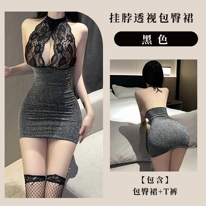 Sexy and fun lingerie, uniform, lace straps, seductive, hot, sexy, transparent bed, passionate adult products