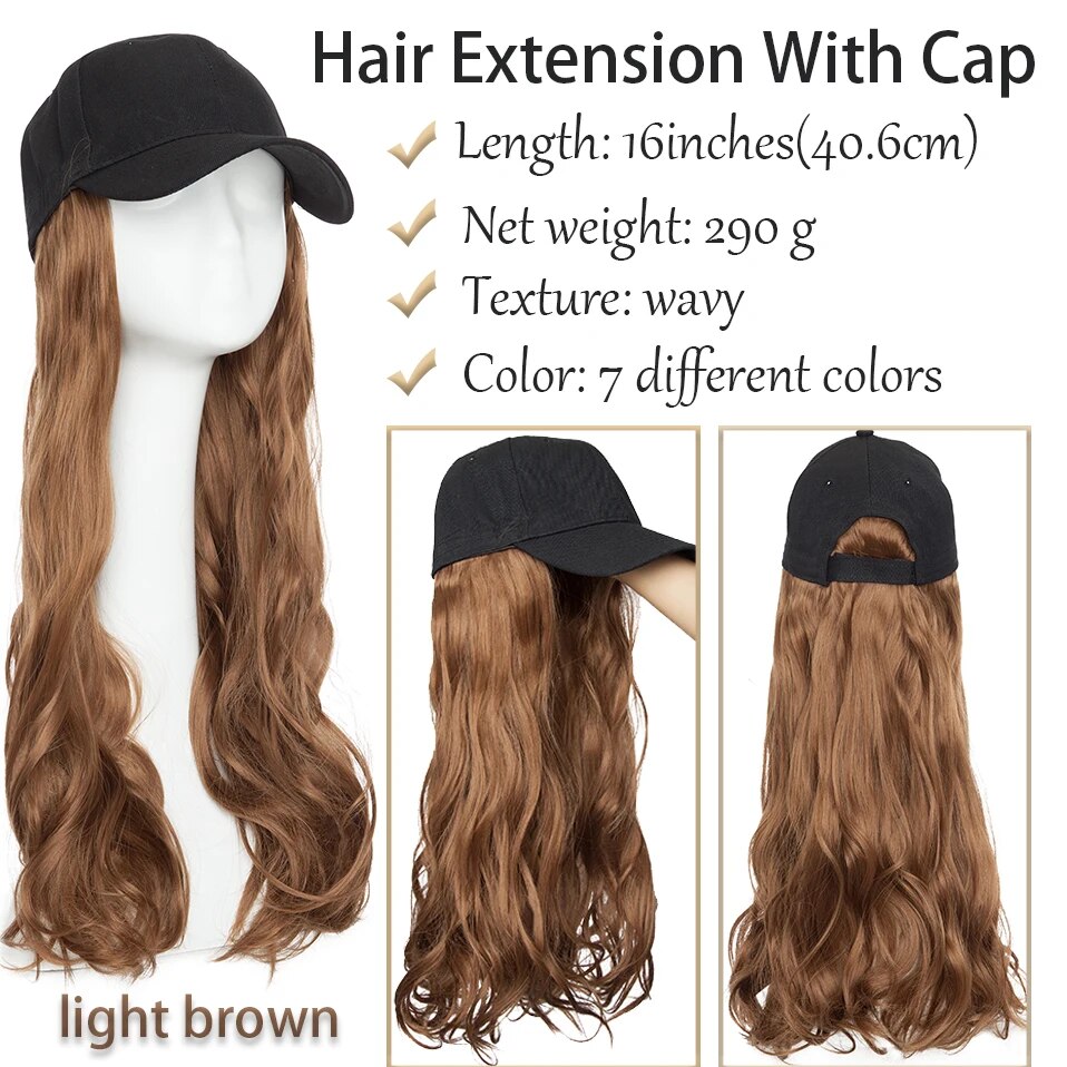 BENEHAIR Synthetic Baseball Cap With Hair Long Wavy Fake Hair Hat Wig Hair Extensions Hat With Hair Natural Hairpiece For Women