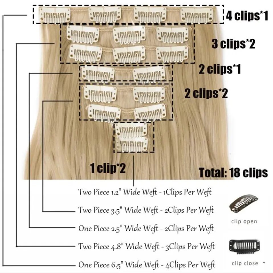 Benehair 24'' 8pcs Long Wavy Synthetic Clip In Hair Extensions Wave Black Purple Blonde Hairpieces For Women 2021 New Hair Fiber