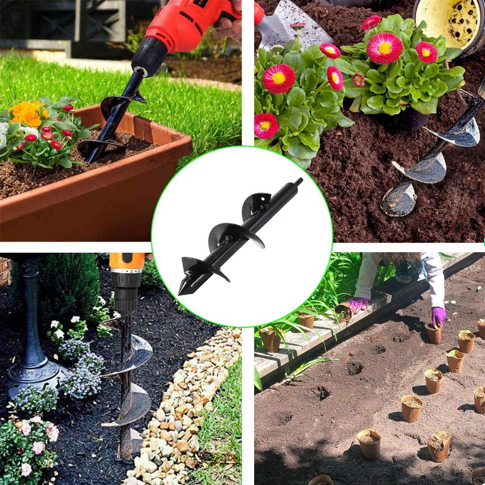 Garden Plant Flower Bulb Auger Garden Auger Spiral Drill Bit Garden Tiller  Bulb Bedding Plant Auger Garden Bulb Planting Planters Hole Drill Planter  Post Hole Diggers Drill Bit Auger Drill Bit Auger