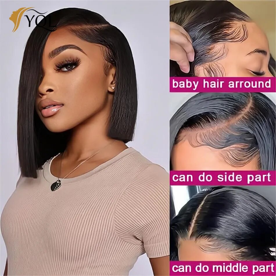 Short Bob Human Hair Lace Frontal Wigs Brazilian Straight Real Bleacehed Knots Transparent 13X4 Full Lace Front Wigs For Women
