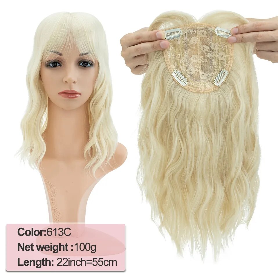 Benehair Topper Hair Piece Invisible Seamless Straight Wig Bangs Clip Overhead Natural Invisible Replacement Cover White Hair