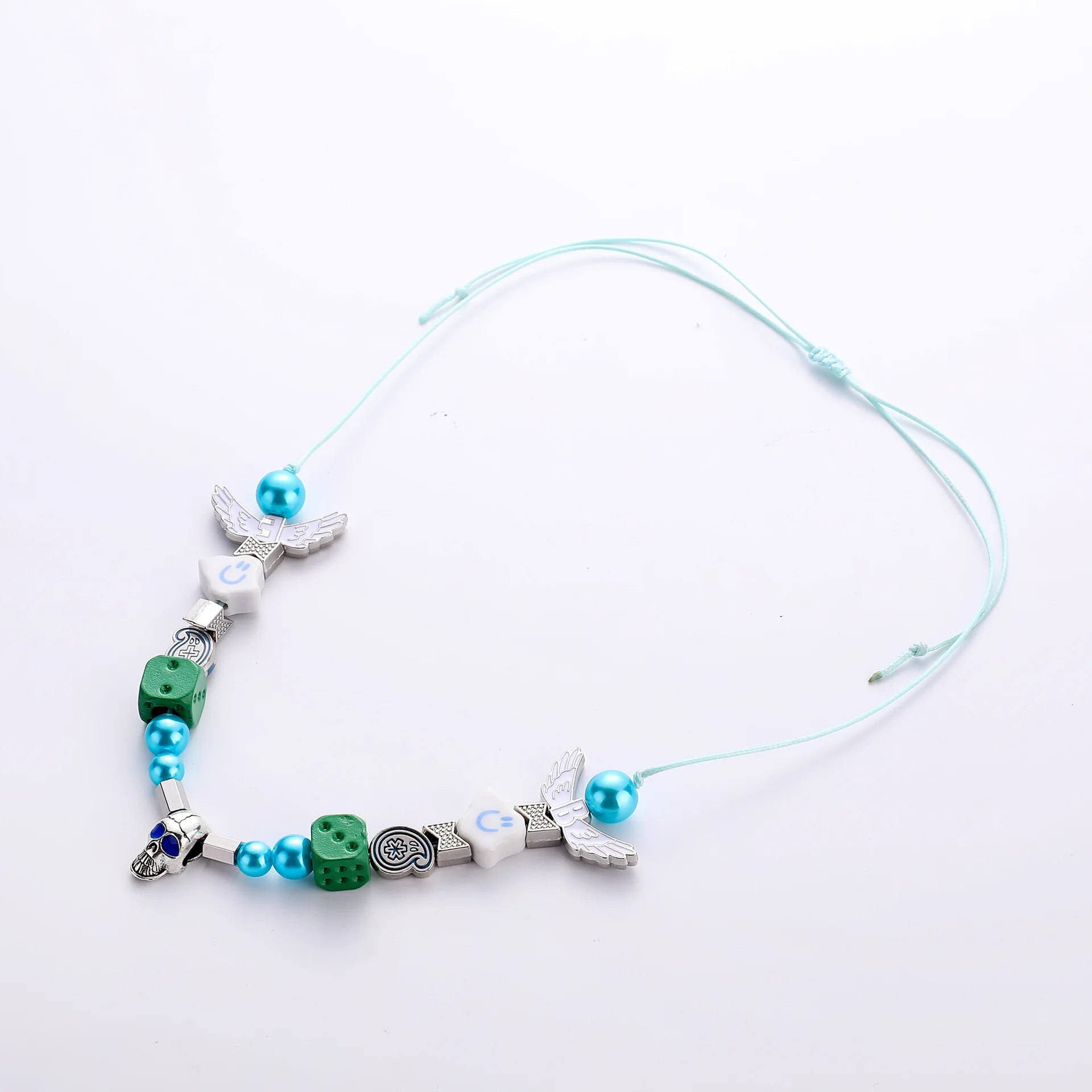 Fashion New Green Dice Cloud Ceramic Multi-element Round Bead All-match Necklace Male Hip Hop Hot Sale