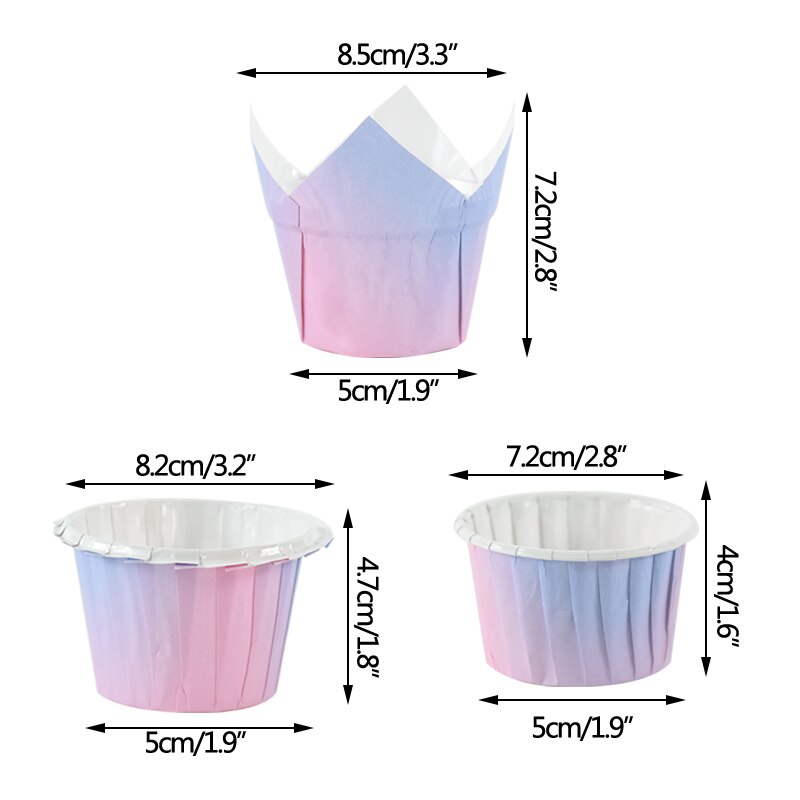 Gradient Paper Cupcake Decor Mermaid Birthday Theme Table Dessert Cake Rim Cup Purple Kids Boys GirlsHappy Birthday Party Decor