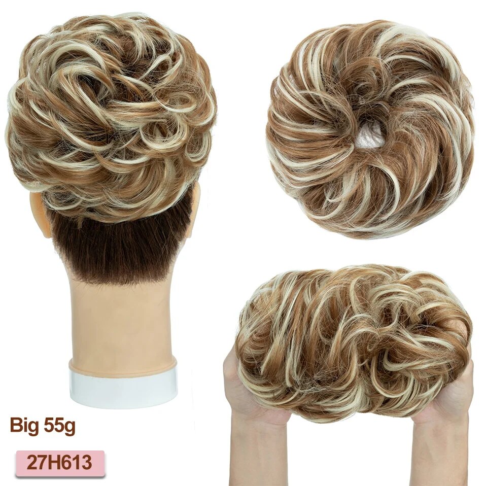 Synthetic Hair Bun Extensions Messy Curly Elastic Hair Scrunchies Hairpieces 55g Chignon Donut Updo Hair Pieces for Women