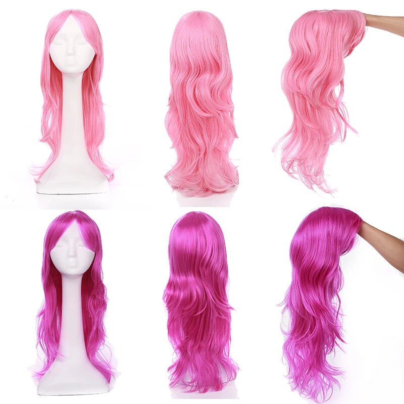 BENEHAIR Loose Wave Wigs Halloween Cosplay Party Women Bangs 23 inch Long Curly Hair Synthetic Wig 28 Colors