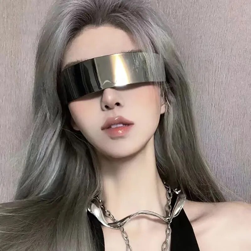 Y2K Future Warrior Rimless Sunglasses One Piece Lens Wrap Around Cyber Punk Futuristic Men Women Hip Hop Party Sun Glasses 2023