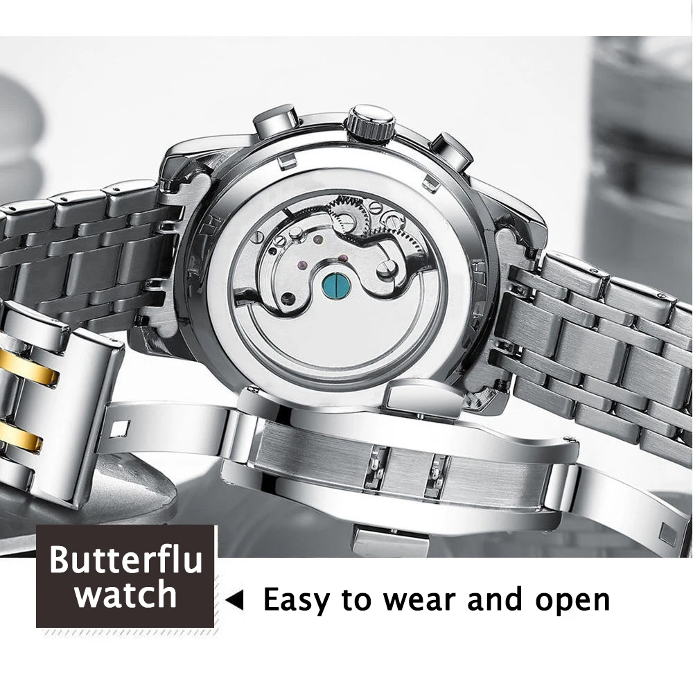 POEDAGAR 2021 Luxury Men Mechanical Wristwatch Genuine Leather Automatic Sports Chronograph Men Watches Top Brand Business Clock