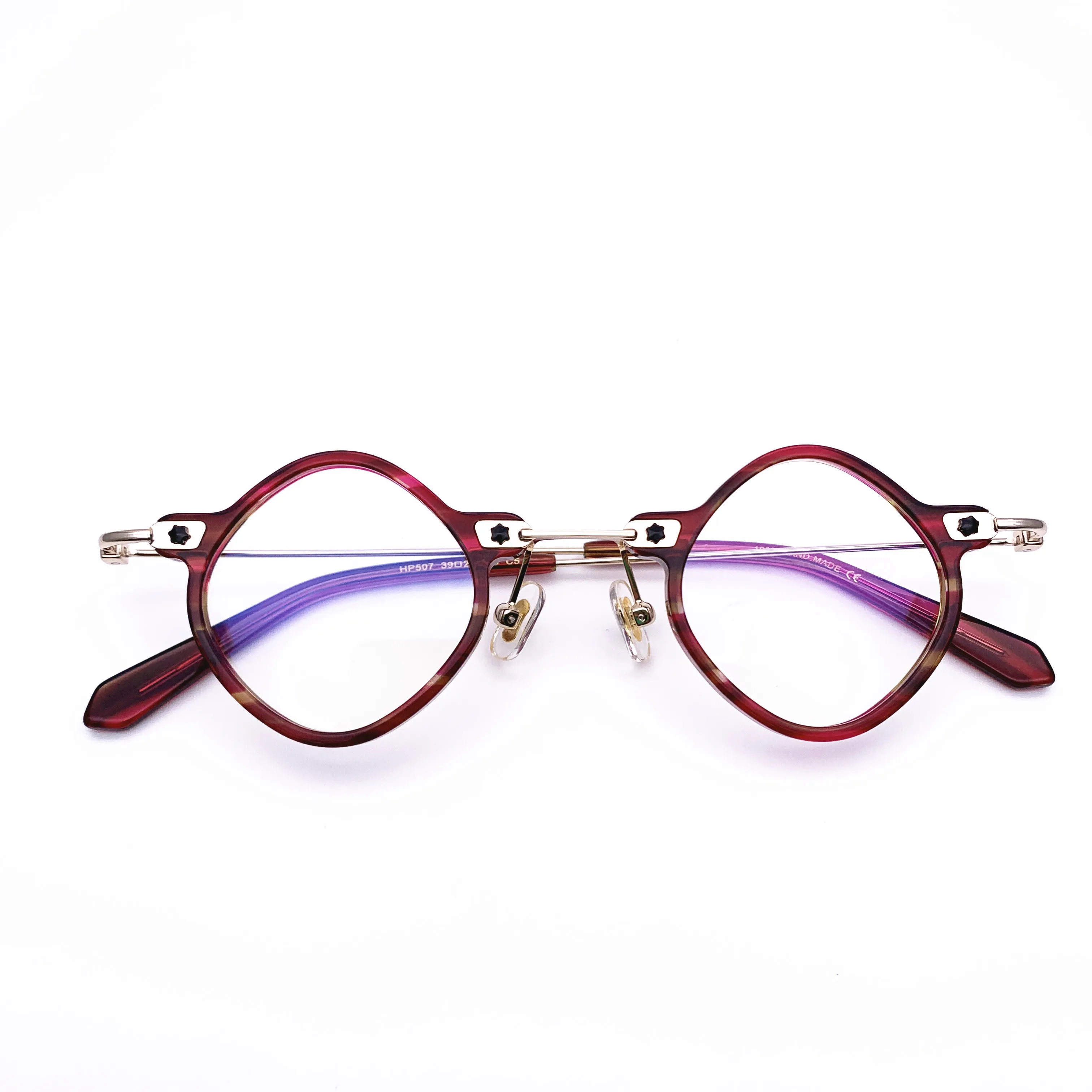 Belight Optical Fancy Vintage Retro Acetate with Metal Rhombus Shape Design Spectacle Frame Precription Lens HP507