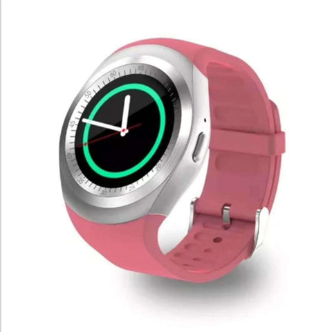 Pedometer Bluetooth card smartwatch on a pink rubber strap
