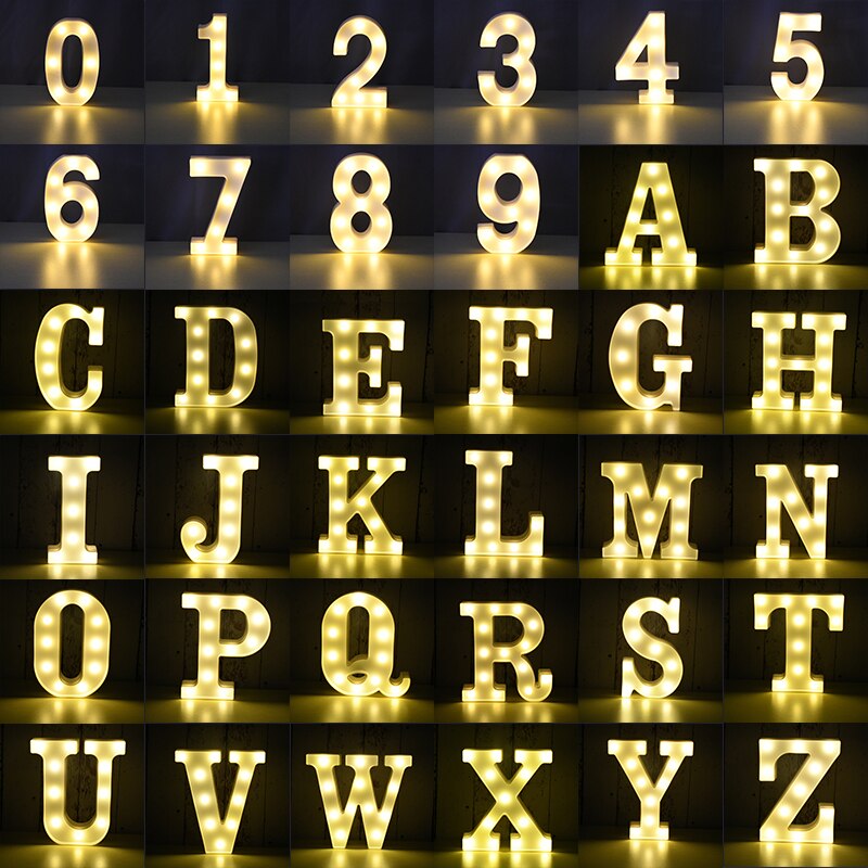 Luminous LED Letter Number Night Light English Alphabet Number Battery Lamp Romantic Wedding Christmas Party Decoration