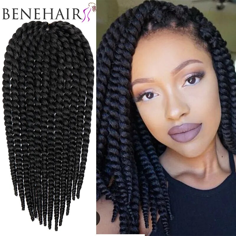 BENEHAIR Synthetic 18'' Twist Braid Hair Crochet Braiding Hair Extension Fake Hair For Black Women Black Bomb Twist