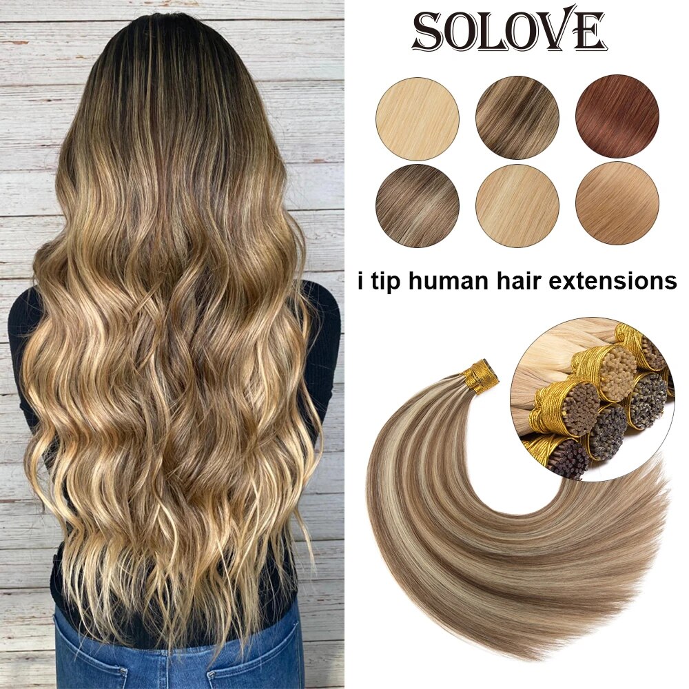 SoIove I Tip Real human hair Extension Brazilan Remy Hair Extensions Natural Straight Human Keratin Fusion Hair  0.8g 1g/Strand