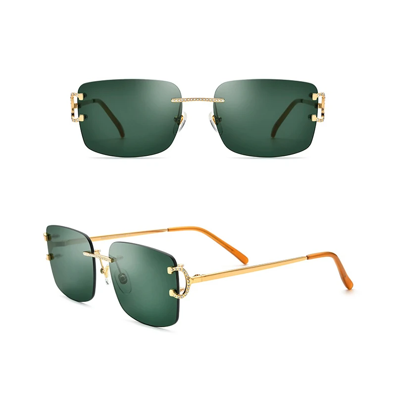 Belight Optical Classical Rimless Metal with Rhinestone Women Men UV400 Protection with Case Oculos  Sunglasses 50249