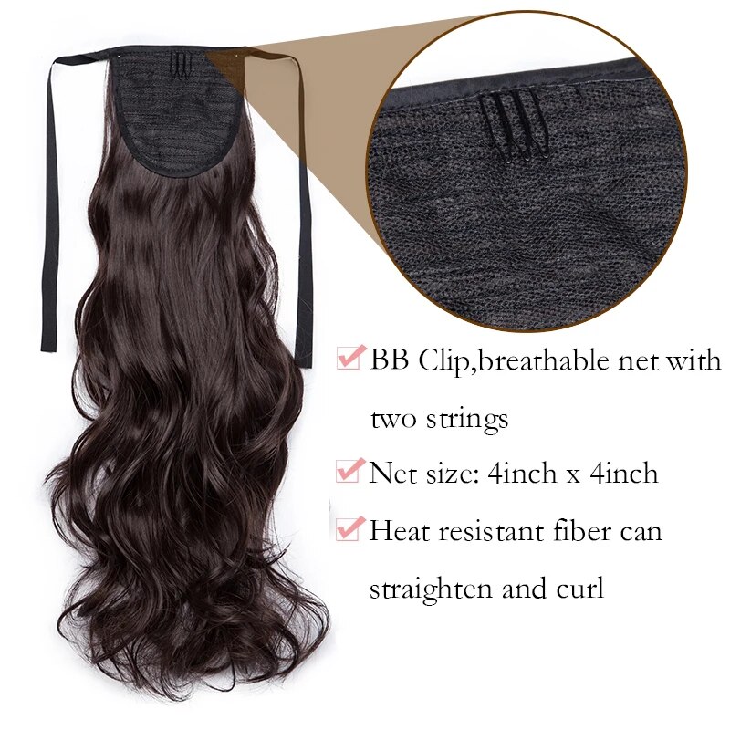 BENEHAIR Synthetic Ribbon Ponytail Extension Fake Ponytail Hair Long Wavy Clip In Hair Extension Hair Pieces For Women