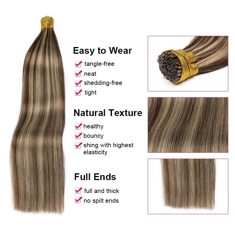 SoIove I Tip Real human hair Extension Brazilan Remy Hair Extensions Natural Straight Human Keratin Fusion Hair  0.8g 1g/Strand