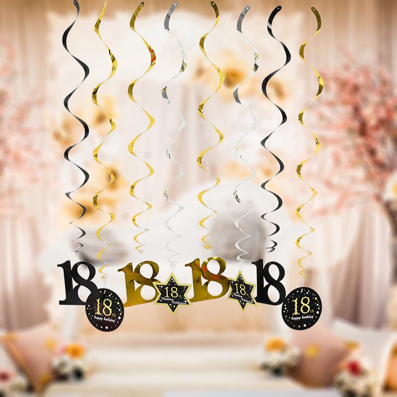 8Pcs/Set 18 21 30 40 50 60 Spiral Hanging Ornament Happy Birthday Swirl Anniversary Years Old Birthday Party Decorations