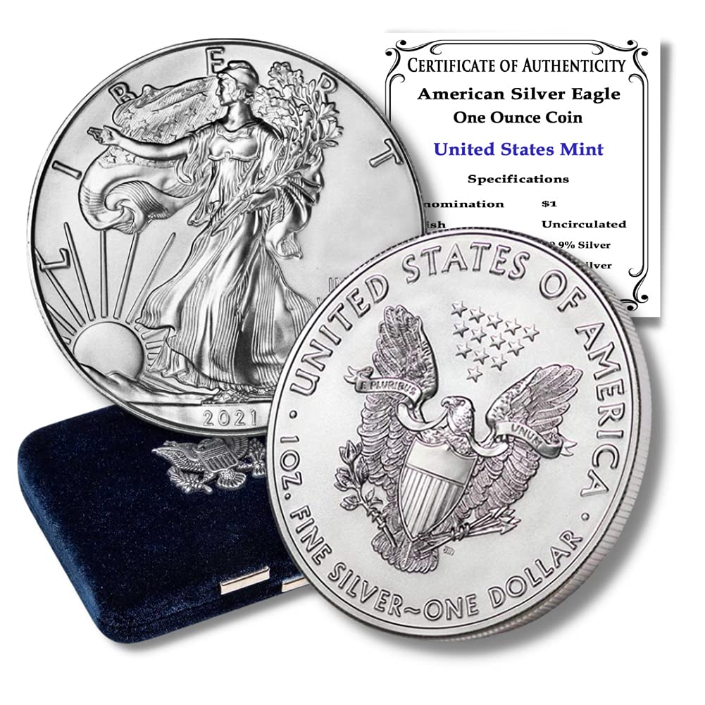 Buy 2021 1 oz Silver American Eagle Brilliant Uncirculated Type 1 with United States Mint Box and a Certificate of Authenticity by CoinFolio $1 BU Online in Turkey. B08SSS3367