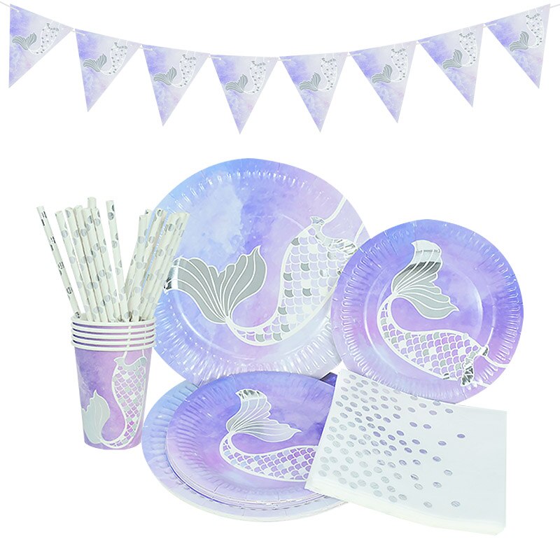 Mermaid Birthday Party Decorations Party Disposable Tableware Sets Kids Birthday Party Baby Shower Favors Decorations Supplies