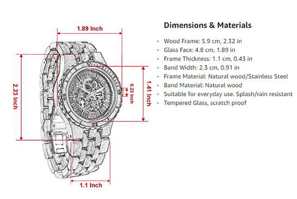 Mens Automatic Mechanical Wood Watc