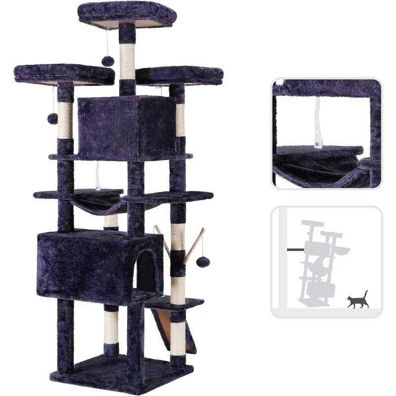 71 inches XL Large Cat Tower for Indoor Cats, Multi-Level Cat House cat tower condo house tree pet accessories