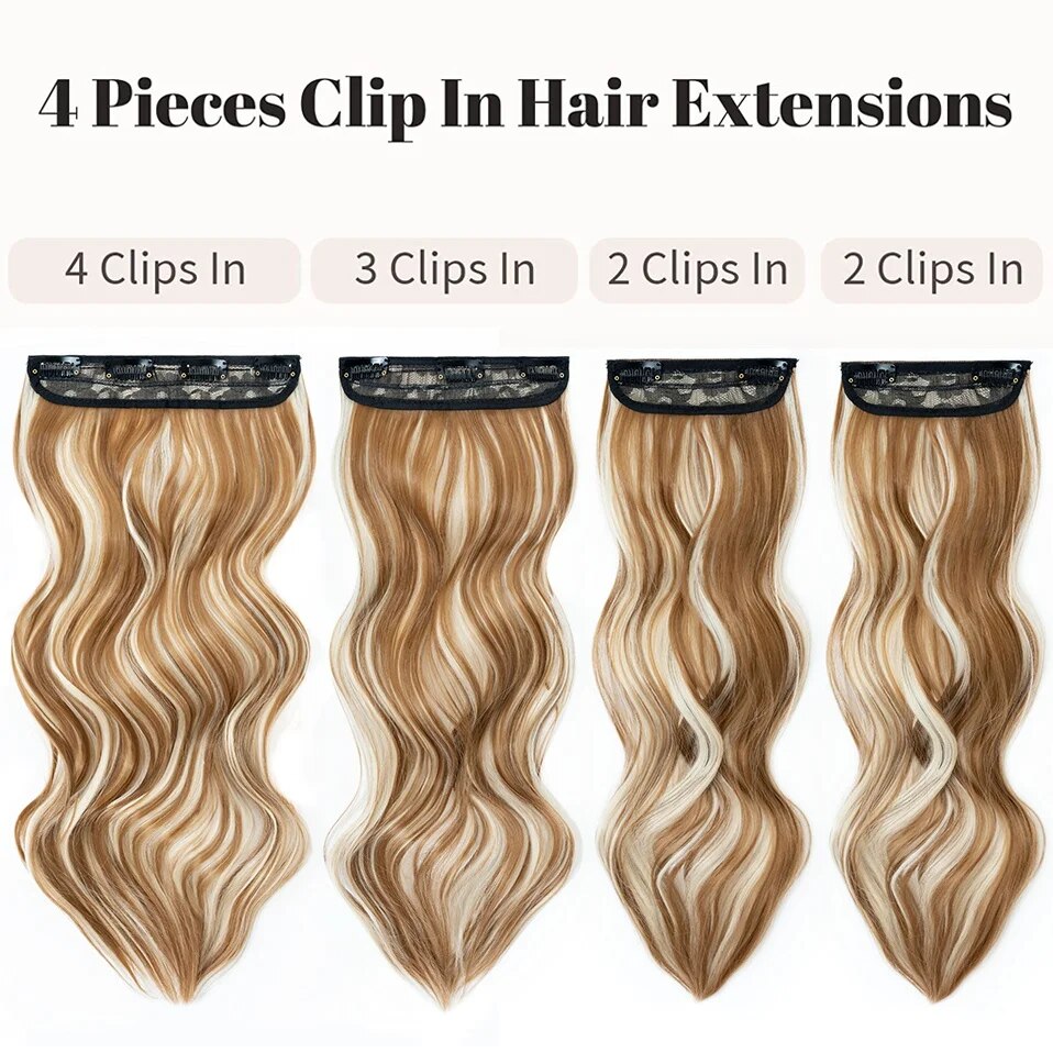 Benehair 22 Inches Straight Clip In Full Head 4 Pieces Heat Resistance Synthetic Hair Clip in Hair Extensions Blonde/Highlights
