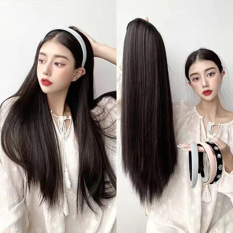 New Hair Hoop Hair Band Wig Female One-piece Long Straight Hair Full Set Of Korean Daily Four Seasons Net Red Full Head Set Real