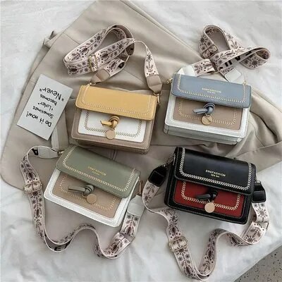 Contrast color Leather Crossbody Bags For Women 2022 Ladies Handbag Fashion Simple Shoulder Messenger Bag Ladies Cross Body Bag