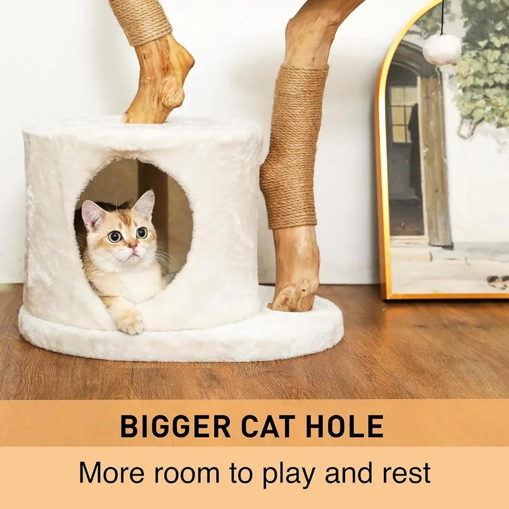 Modern Cat Tree for Indoor Small Cats - Real Wood Cat Tower With Scratch Post Hiding Enclosure -  Pet Products