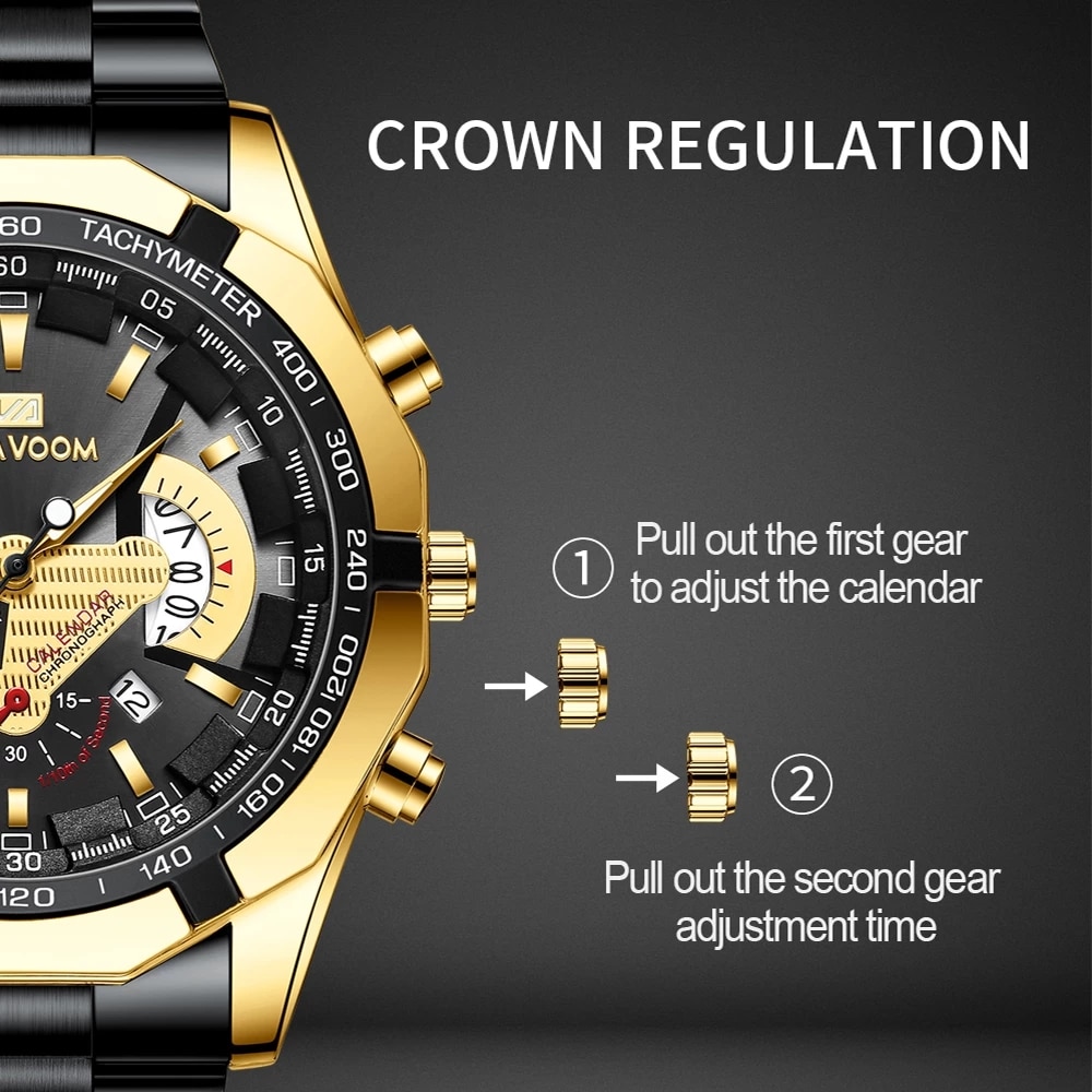 Fashion Vava Voom Top Brand Men Sport Full Stainless Steel Band Waterproof Casual Military Outdoor Sports Luxury Quartz Watch
