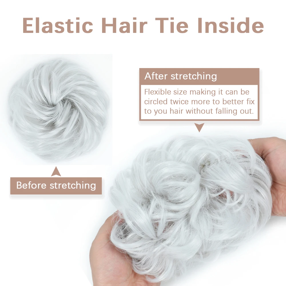 AZQUEEN Messy Bun Hair Extension Synthetic Elastic Band Curly Wave Chignon Scrunchies Donut Updo Hairpiece For Women